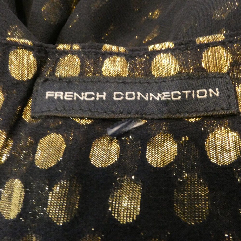 Black Silk Blouse Chiffon Layers Gold Polka dots Party Valentine Day Size M - Picture 9 of 11